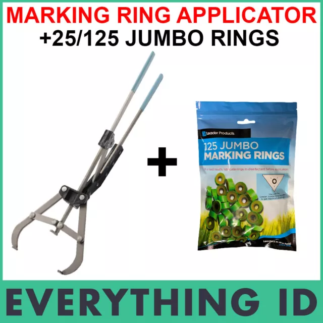 Leader Jumbo Marking Ring Applicator Expander + Rings Cattle Calves Marking