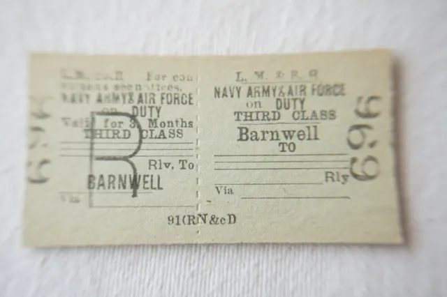 Barnwell LMS Railway Train Ticket