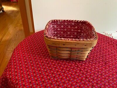 1993 longaberger woven traditions large berry basket 9x9x5 red liner protector