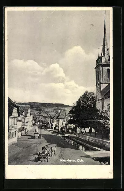 Kleukheim /Obfr., Ortsansicht mit Pferdefuhrwerk, Ansichtskarte