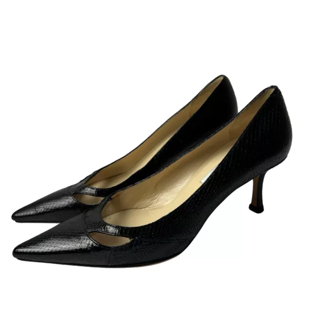 JIMMY CHOO WOMEN’S black leather croc embossed heels size US 7/ EU 37 ...