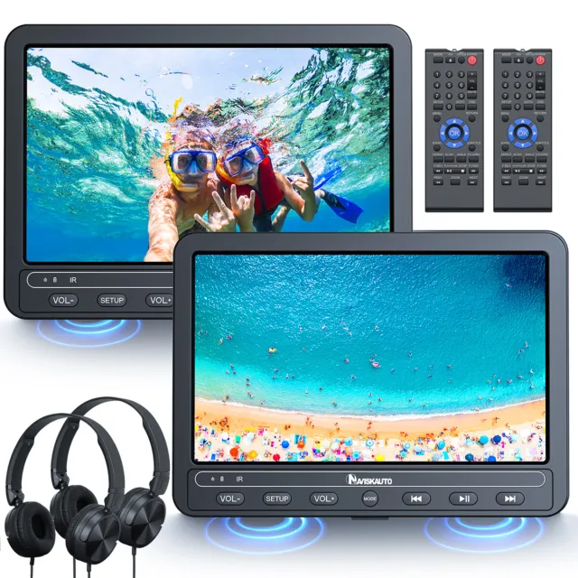 NAVISKAUTO 2x10,5" Full HD Auto 2 Monitore Kopfstütze DVD Player AKKU Kopfhörer
