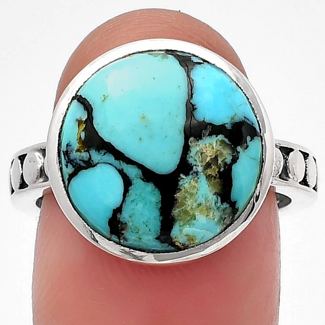 Lucky Charm Tibetan Turquoise 925 Sterling Silver Ring s.8 Jewelry R-1060