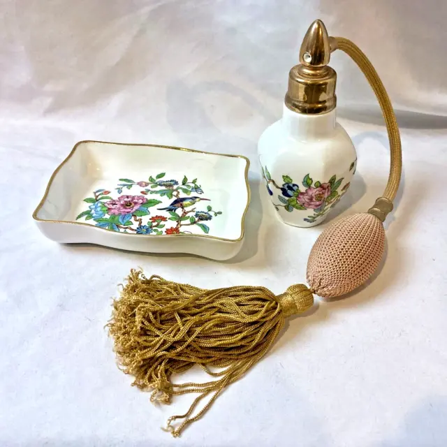 Aynsley 1775 Pembroke Porcelain Vanity Set Perfume Atomizer Bottle Trinket Dish