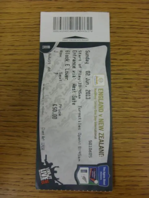 02/06/2013 Ticket: England v New Zealand [At Hampshire] . This item is in very g