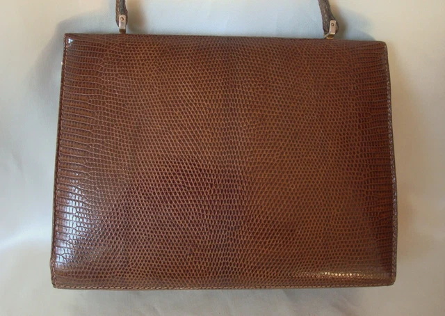 Sac à Main Vintage En Cuir De Lézard Marron - Pochette Plate Rétro 25x18 Cm, Occasion
