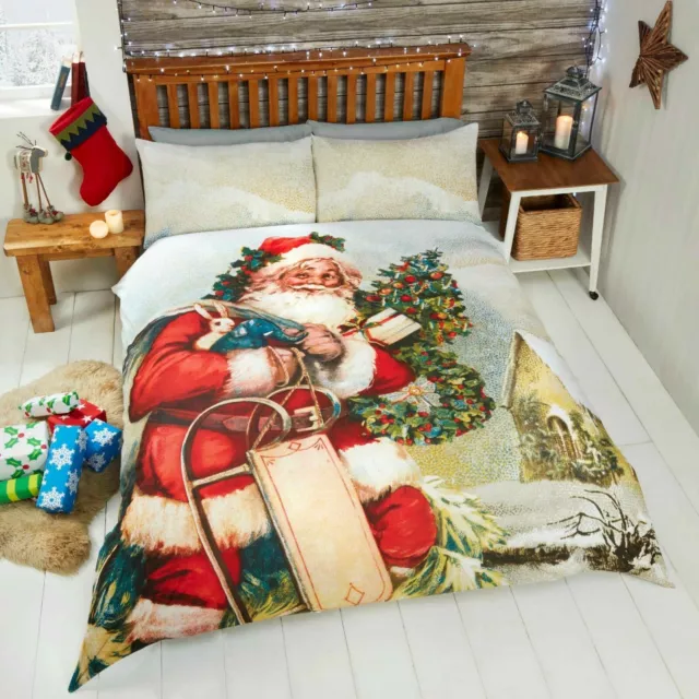 Tradtional Father Christmas Xmas Santa Claus Duvet Quilt Cover Bedding Set