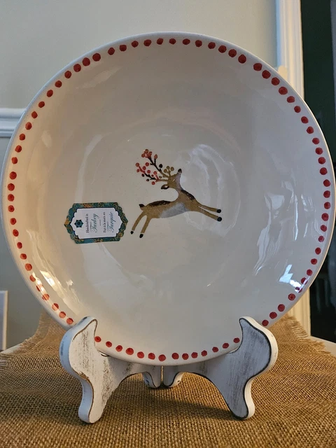 Papart Hand Painted Holiday Dancing Reindeer 9"  Serving Salad Bowl Set of 2