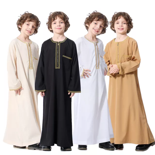 Prayer Dress Ramadan Muslim Kids Boys Abaya Dress Print Kaftan Islamic Jilbab