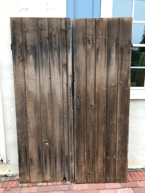 PAIR Antique , 19th Century Board and batten doors reclaimed beaded T and G Pine