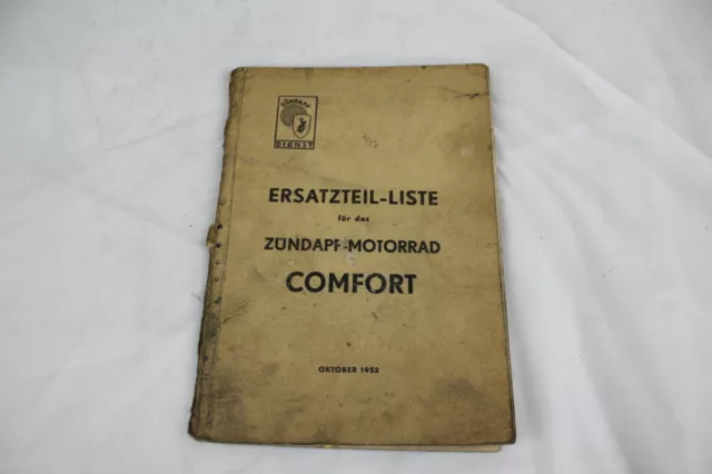 Zundapp Comfort Motorcycle Owners Manual Hand Book Parts Catalog