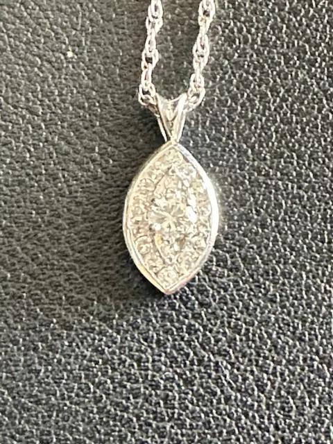 14k White Gold .40 TCW Diamond Pendant 17” Necklace