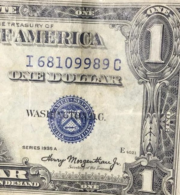 1935A $1 Blue SILVER Certificate Choice VF! Crispy! X9989 Old US Paper Currency!