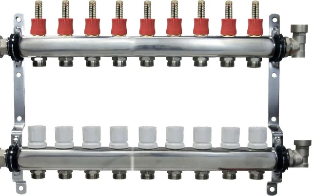 10 Loop/Port Stainless Steel PEX Manifold Radiant Heating W/ Connectors Bluefin