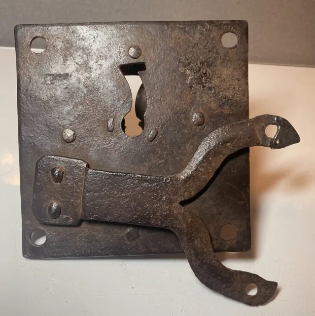 Antique Large Primitive Rustic Cast Iron Door Lock Hardware Part