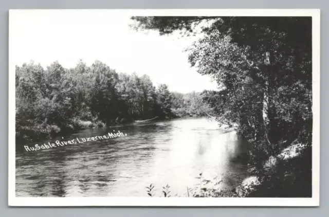 Au Sable River LUZERNE Michigan RPPC Vintage Real Photo Postcard ~1940s
