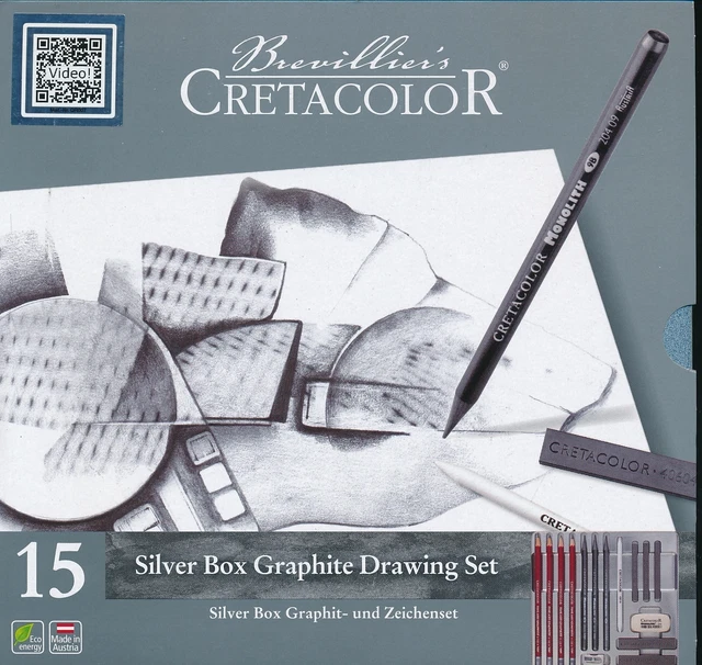 BREVILLIER'S CRETACOLOR 15 piece Silver Box Graphite Drawing Set NEW ...