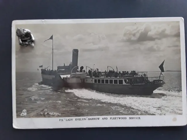 Postcard Furness Railway official. P.S. Lady Evelyn Barrow and Fleetwood Service