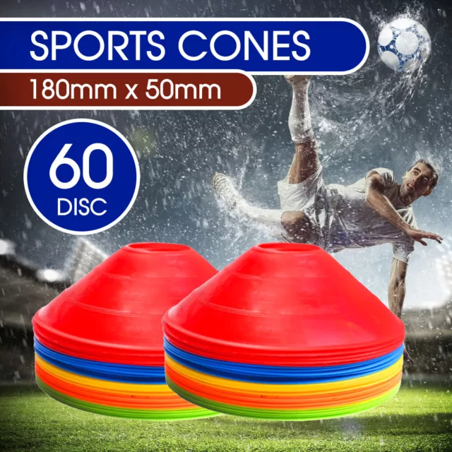 60 Pack Sports Training Discs Markers Cones Soccer Rugby Fitness Exercise