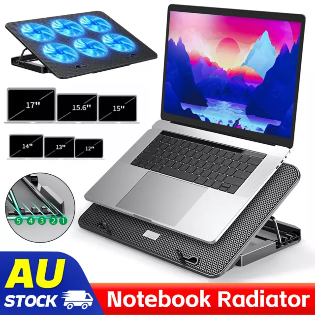 A9 Laptop Gaming Cooler Cooling Pad Stand Big USB ports Fans LED lights 12"-17"