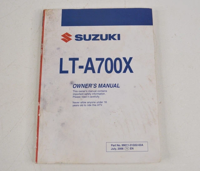 Suzuki King Quad 700 LT-A700X ATV 4 Wheeler Owners Manual Maintenance Spec Book
