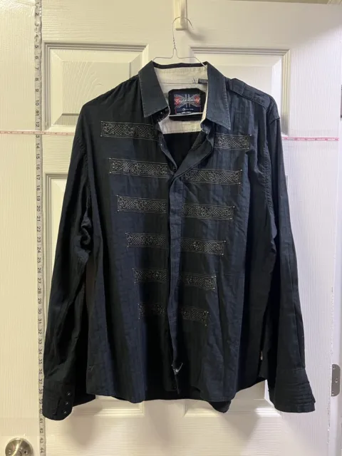 English Laundry Christopher Wicks Men's Embroidered Shirt Black SZ XXL FREE SHIP