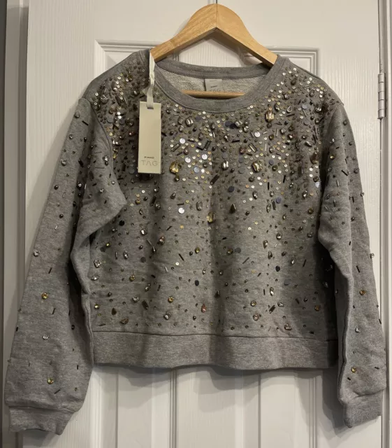 PINKO Tag Edipo Maglia Felpa Full Decor Grey Jumper - Size S