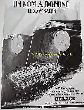 Publicite Originale 1936 Voiture Automobile Delage Au Salon French Ad Car Advert