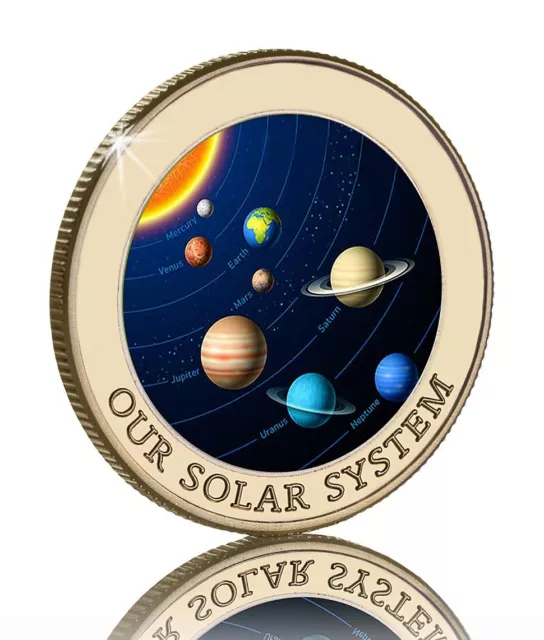SOLAR SYSTEM Silver & 24ct Gold Commemorative. Full Colour. Space/Earth/Mars/Sun