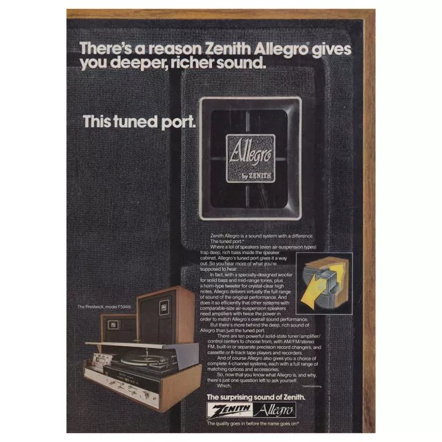 1974 Zenith Allegro Stereo: Gives You Deeper Richer Sound Vintage Print Ad