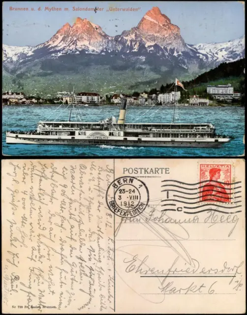 Ansichtskarte Brunnen SZ-Ingenbohl Schiffe Dampfer Steamer Unterwalden 1912