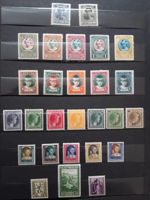 27 Timbres neufs* du Luxembourg 1927/1931, traces de charnières, bonne valeur.