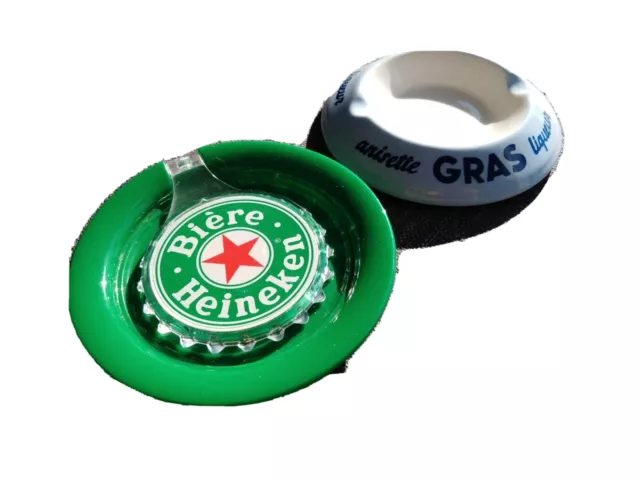 Lot bar Cendrier anisette GRAS liqueur + Coupelle ramasse monnaie Heineken neufs
