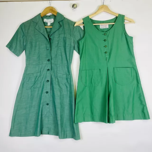 Vintage Girl Scouts Green Uniform Dress Jumper 2 Pc Set Girls Sz 10 No Badges