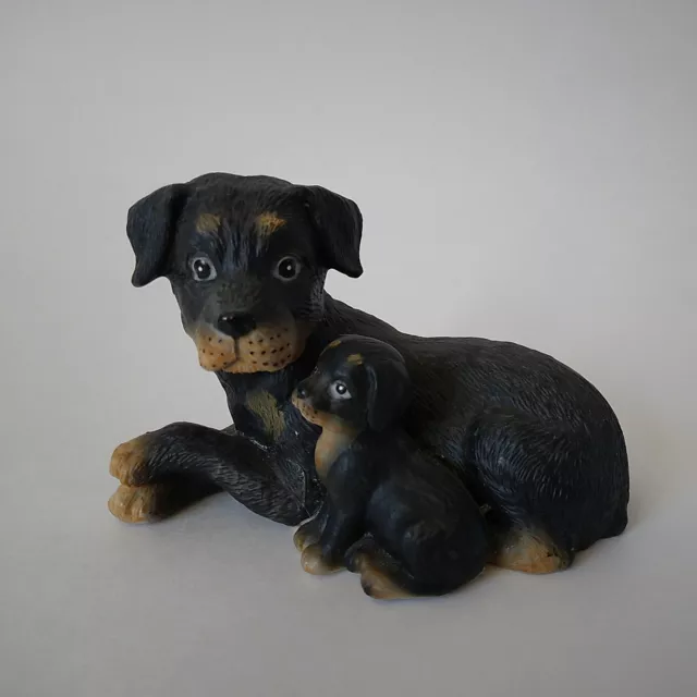 Rottweiler And Puppy Ceramic Figurine-Homco 1424-2.5 in Tall By 4 in Wide