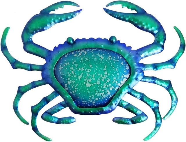 Comfy Hour Under The Sea Collection 10" Blue Metal Art Crab Wall Decor