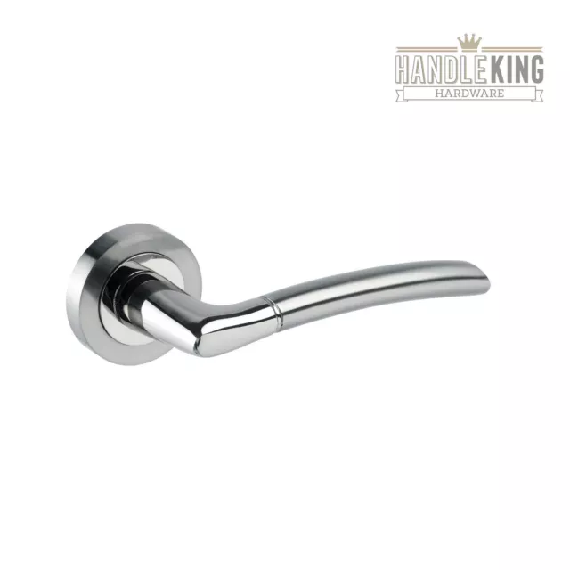 Modern Internal Chrome Door Handles Set on Rose - Duo Polished & Satin Chrome