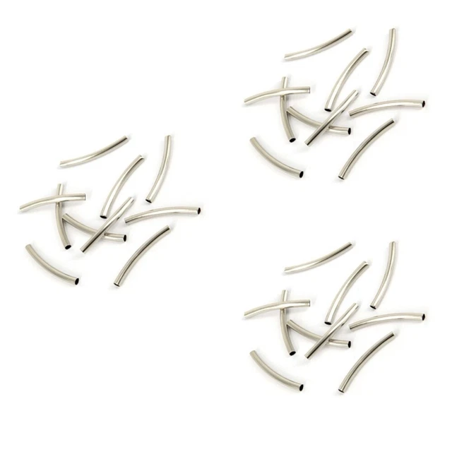 150 pezzi distanziatore tubo curva liscia rivestito argento perline 3x30 mm sciolto