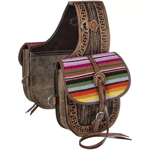 Tough-1 Tooled Light Antique Leather Serape Fancy Saddle Bags 61-1615