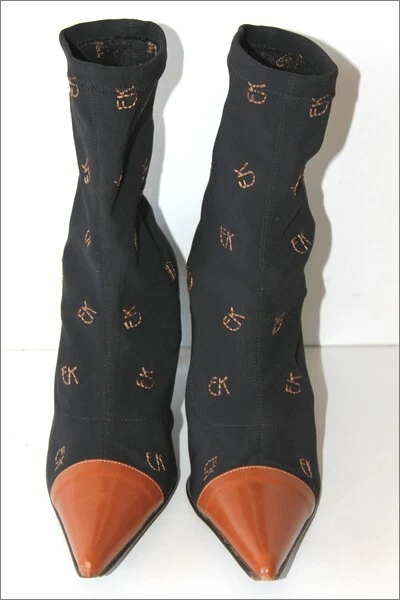 EMMANUELLE KHANH Bottines Boots Pointues Elastiquées Imprimées T 35.5 TBE
