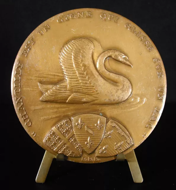 Medaille Ansicht Von Schloß Chantilly Ein Schwan Swan Tier 81 MM R B Freiherr