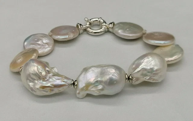 Femme Bracelet Perle Authentique Argent Bijou Italien Perles Style Baroque
