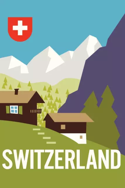 Switzerland Swiss Alps Mountain Range Vintage Travel Art Art Print Poster 24x36