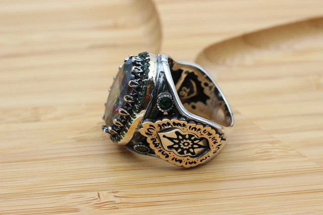 Bague pour homme en topaze mystique faite à la main en argent 925k avec... 4