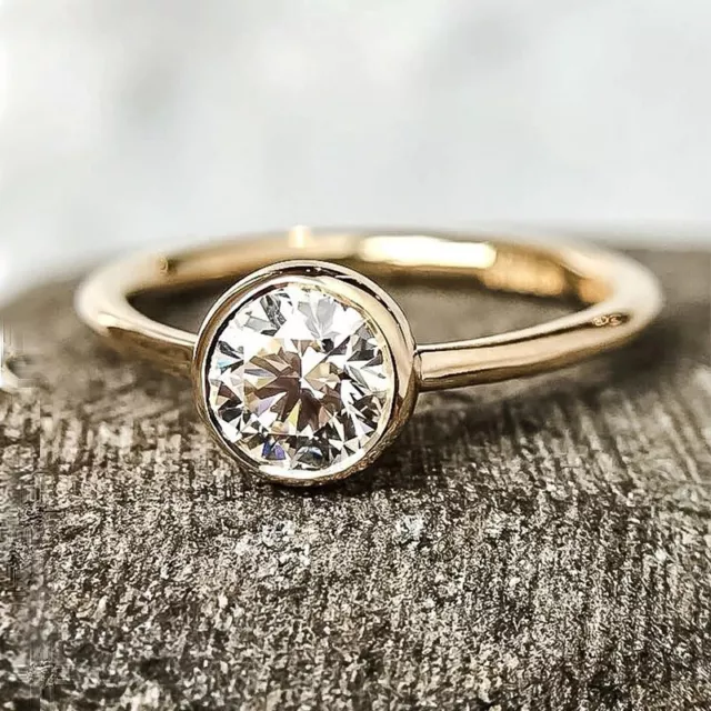 1Ct Round Cut Bezel Set Diamond Solitaire Engagement Ring 14k Yellow Gold Finish