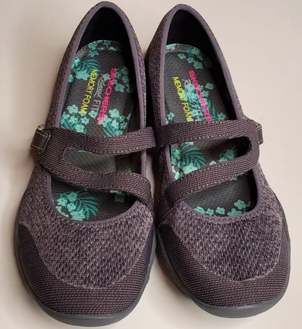 SKECHERS BREATHE Easy Lucky Lady Relaxed Fit Gray Mary Jane 23005 Sz - PicClick