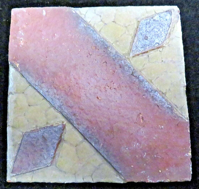 Vintage Grueby Pottery Early 1900's 4" by 4" Geometric Rust on Off White Tile