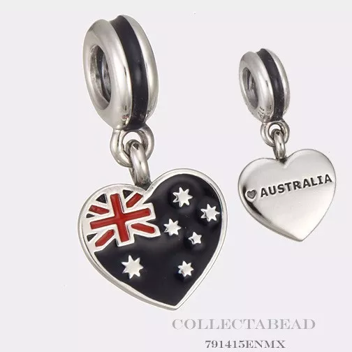 Authentic Pandora Silver Hanging Enamel Australian Heart Flag Bead 791415ENMX