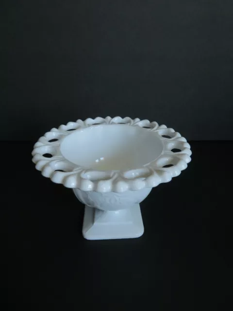 Vintage Indiana Glass Co. Milk Glass Lorraine Open Laced Edge Compote Candy Dish