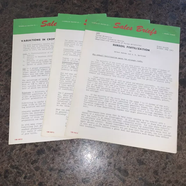 Lot Of 3 Vintage Caterpillar Tractor Co. Peoria, IL Sales Briefs
